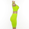 Custom Gym Green Knitted Womens Legging and Crop Top Sports Suit Ladies Two Piece Shorts Sets